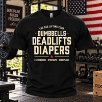 Load image into Gallery viewer, The Dad Lifting Club — Dumbbells, Deadlifts &amp; Diapers Premium Crewneck   T-shirt