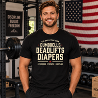 Load image into Gallery viewer, The Dad Lifting Club — Dumbbells, Deadlifts &amp; Diapers Premium Crewneck   T-shirt
