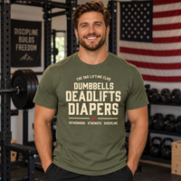 Load image into Gallery viewer, The Dad Lifting Club — Dumbbells, Deadlifts &amp; Diapers Premium Crewneck   T-shirt