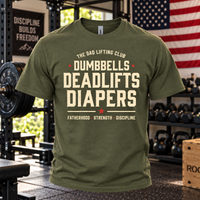 Load image into Gallery viewer, The Dad Lifting Club — Dumbbells, Deadlifts &amp; Diapers Premium Crewneck   T-shirt