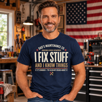 Load image into Gallery viewer, Dad's Maintenance Co. - I Fix Stuff And I Know Things  Premium Crewneck T-shirt