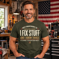 Load image into Gallery viewer, Dad's Maintenance Co. - I Fix Stuff And I Know Things  Premium Crewneck T-shirt