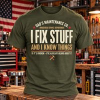 Load image into Gallery viewer, Dad's Maintenance Co. - I Fix Stuff And I Know Things  Premium Crewneck T-shirt